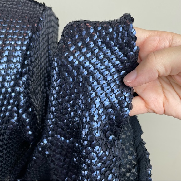 Trouve Black Blue Sequin Bell Sleeve Blouse Top Party Glam Women XS - Picture 4 of 7